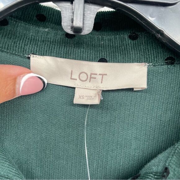 LOFT Women’s Green Black Velvet Dot Corduroy Everyday Button Front Shirt XS - Picture 7 of 14